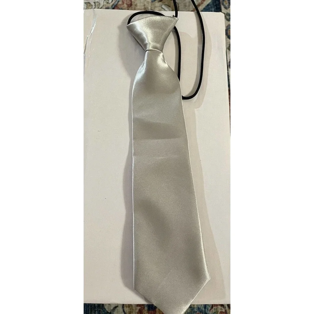 Pre-tied Elastic Silver Adjustable Neck Tie Baby Toddler Kids Boys Girls Child